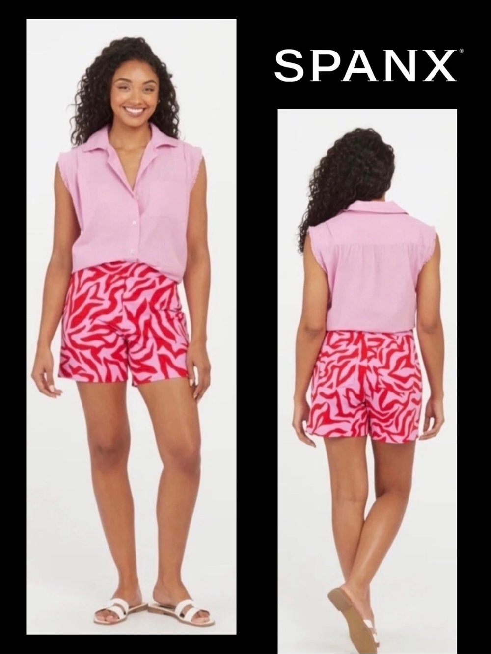 NWT - Spanx On-the-Go Printed Shorts in Pink Zebra Size XL